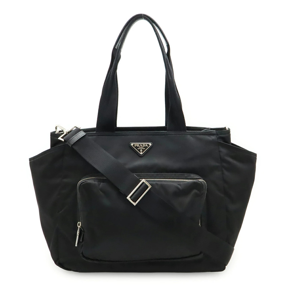 Prada Tessuto Mothers Bag Tote Shoulder NERO Black Baby Matte H